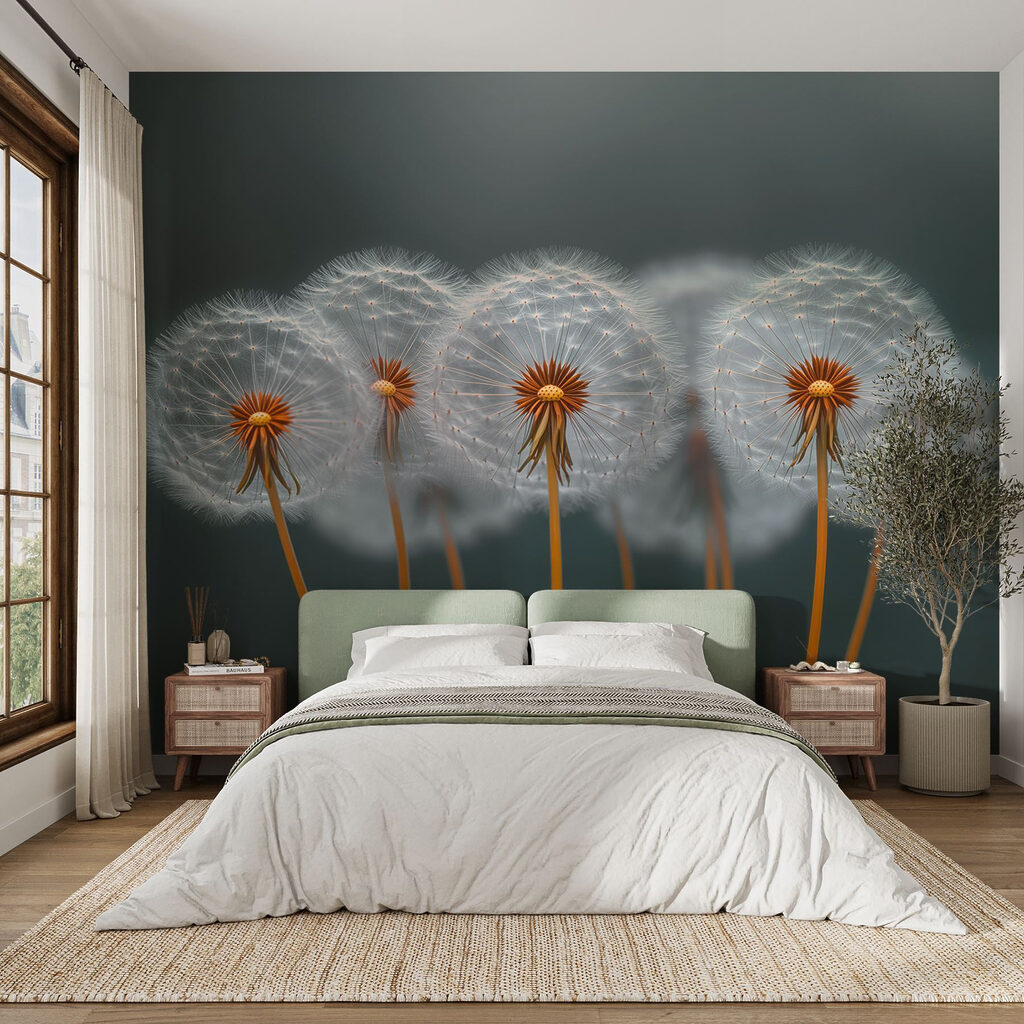 Group of dandelions with seeds