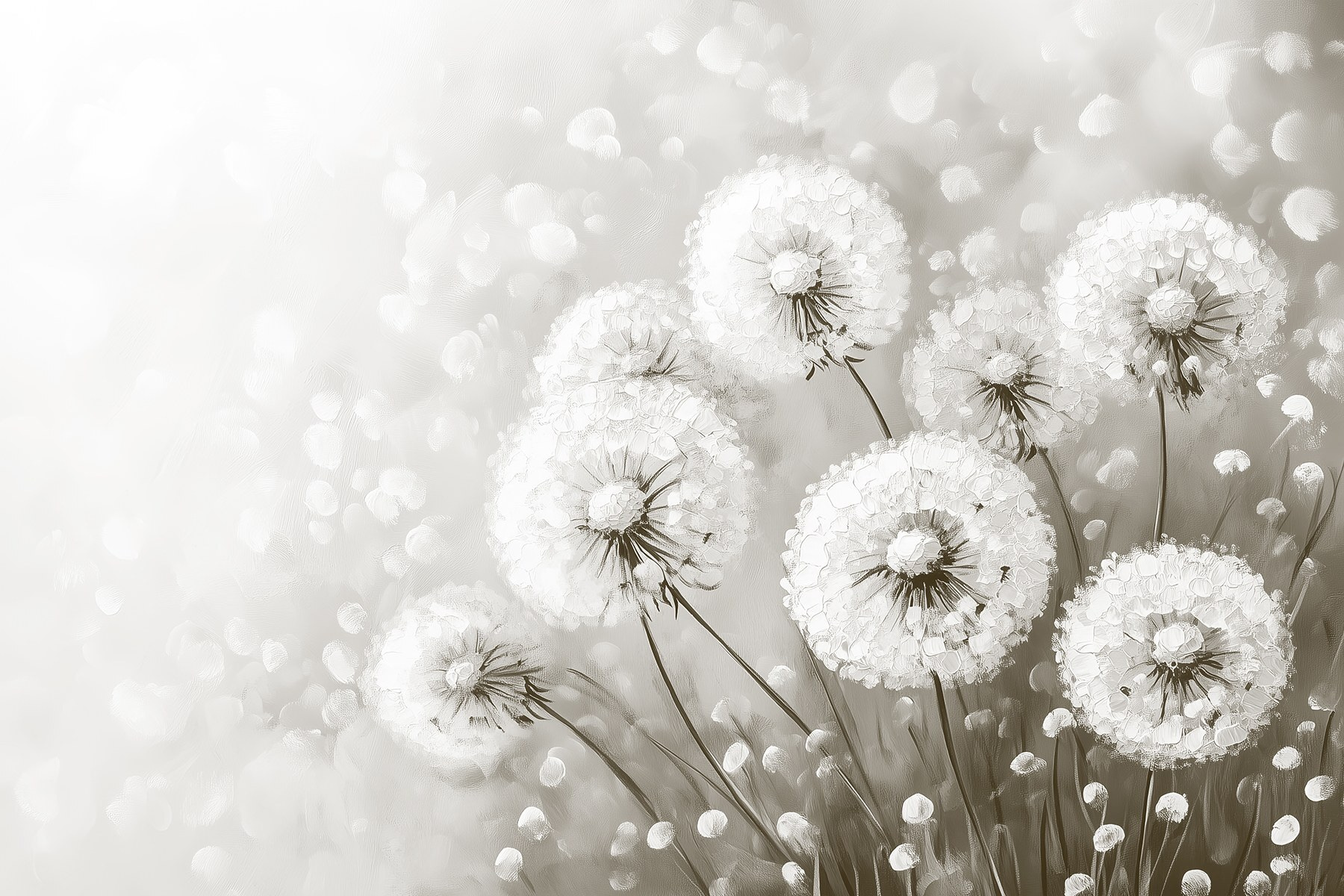 Group of dandelions with white flowers
