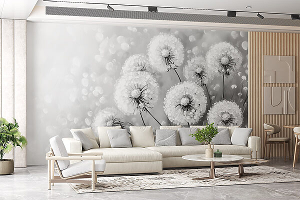Group of dandelions in black and white
