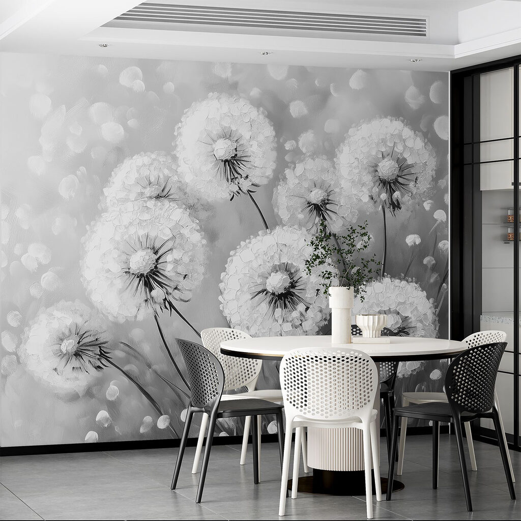 Group of dandelions in black and white