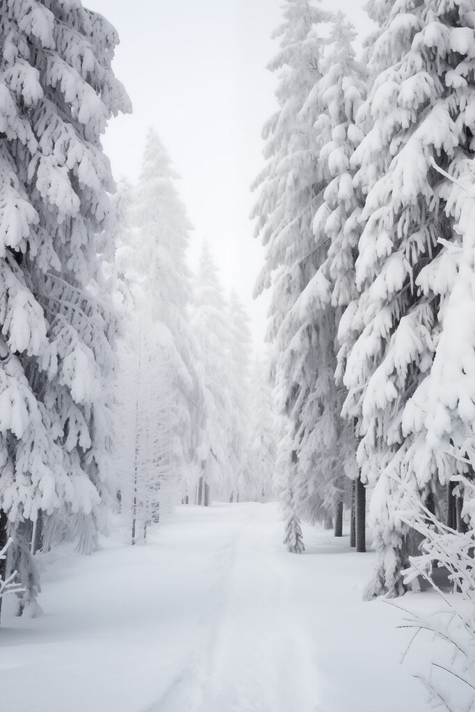 Snowy path with trees Snowy path with trees