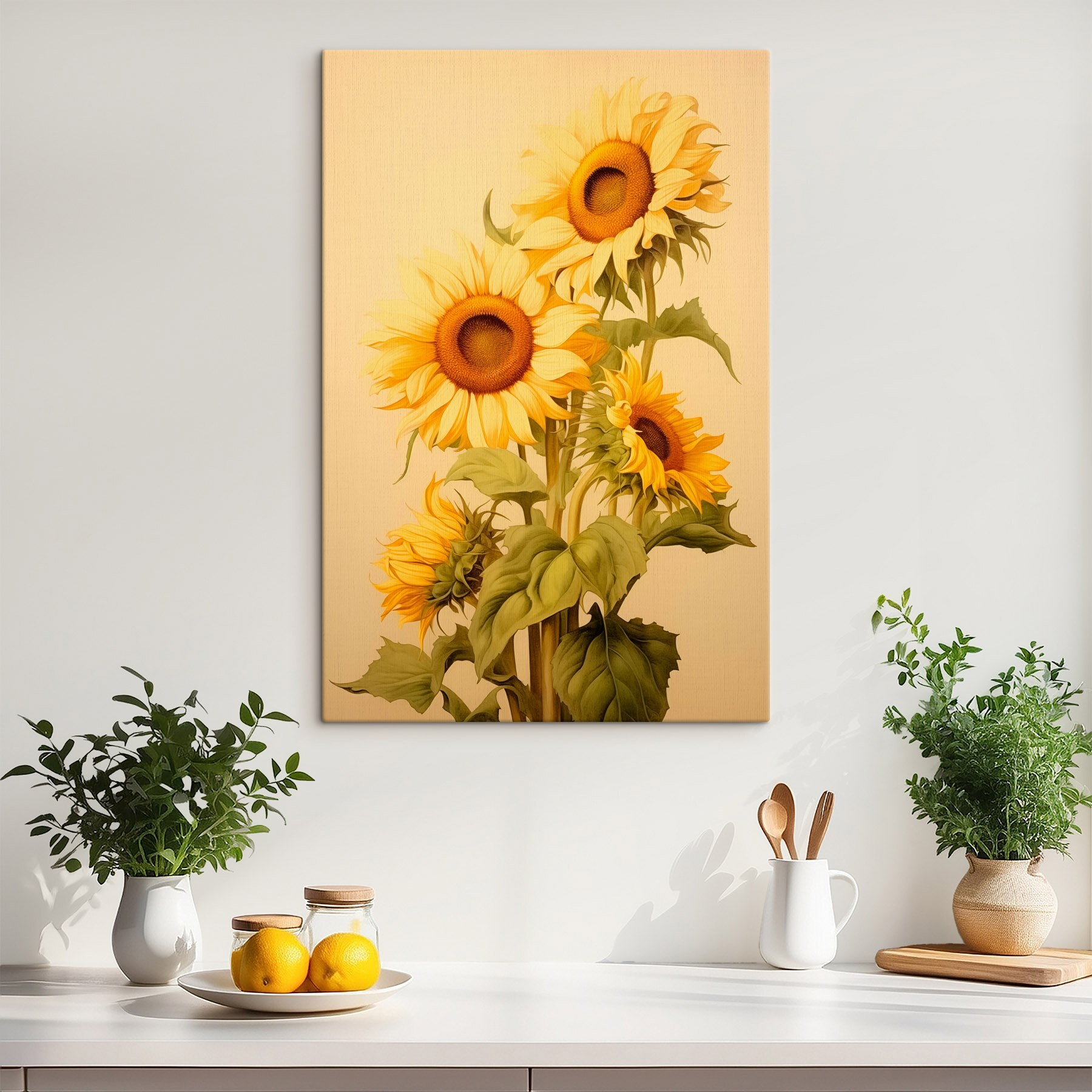 Painting of sunflowers on a white background Painting of sunflowers on a white background