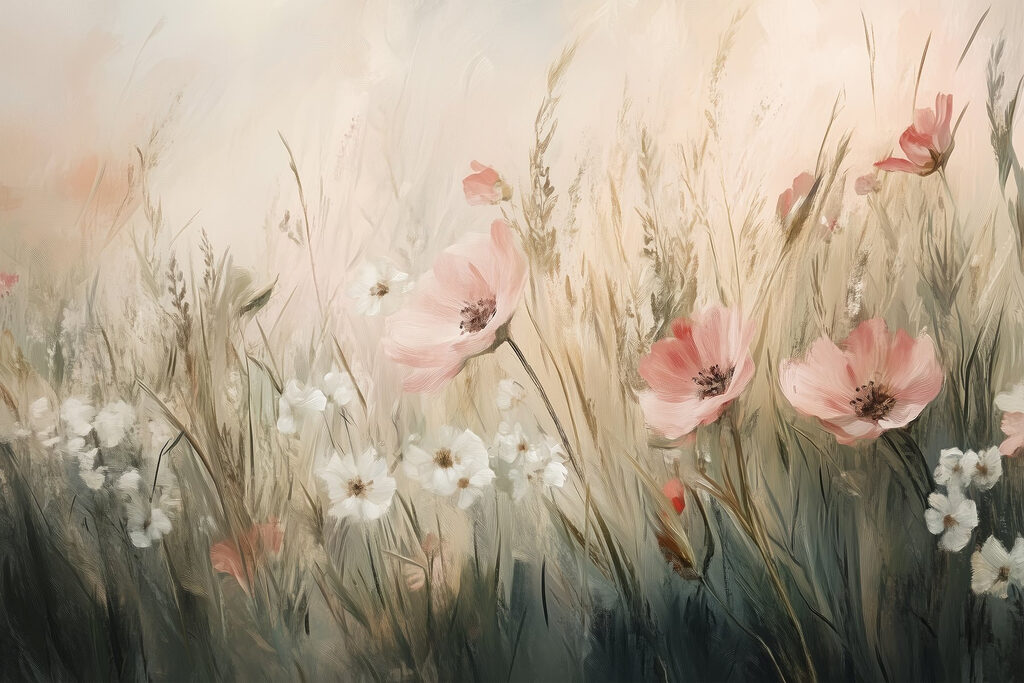 Painting of flowers in a field