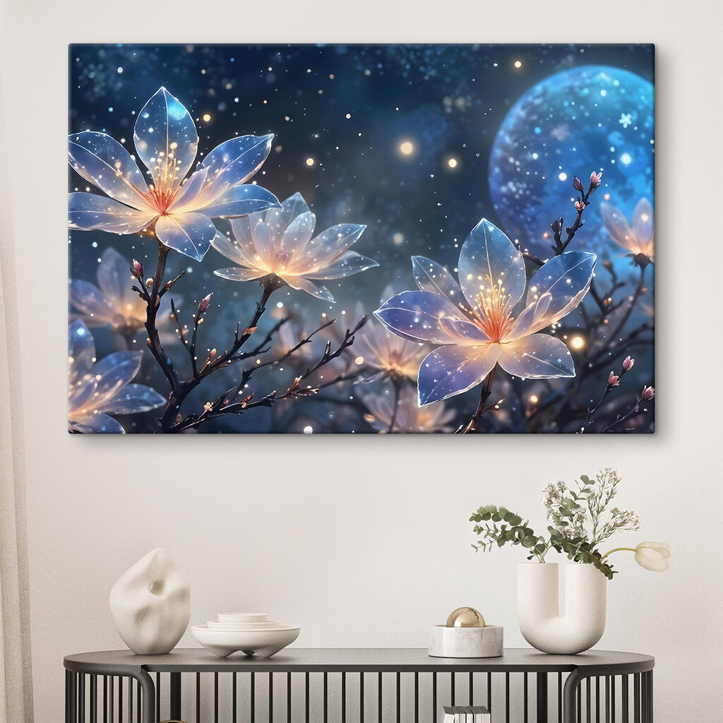 Group of flowers with glowing lights on them