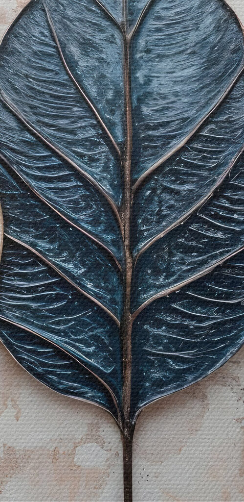 Row of leaves on a marble surface
