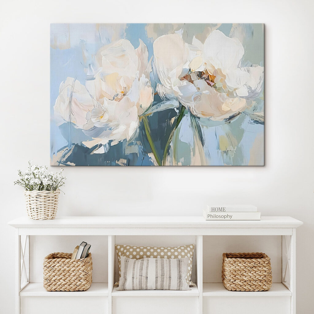 Painting of flowers on a blue background Painting of flowers on a blue background