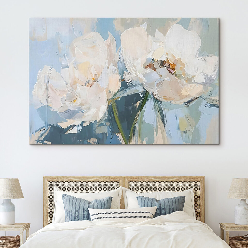 Painting of flowers on a blue background Painting of flowers on a blue background