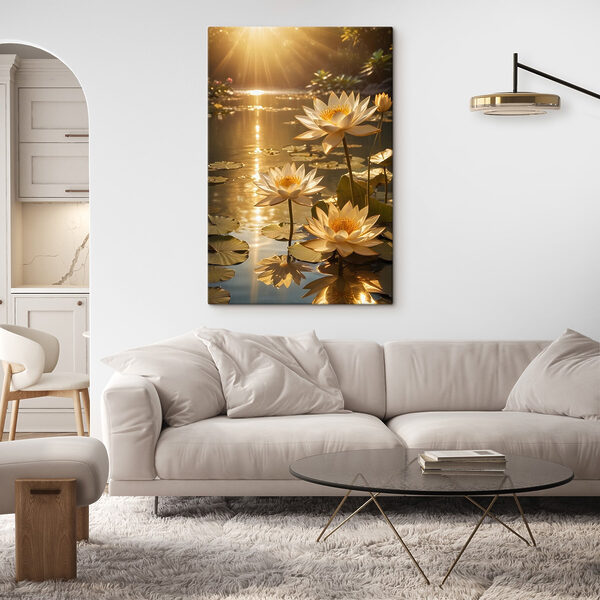 Group of white flowers in a pond