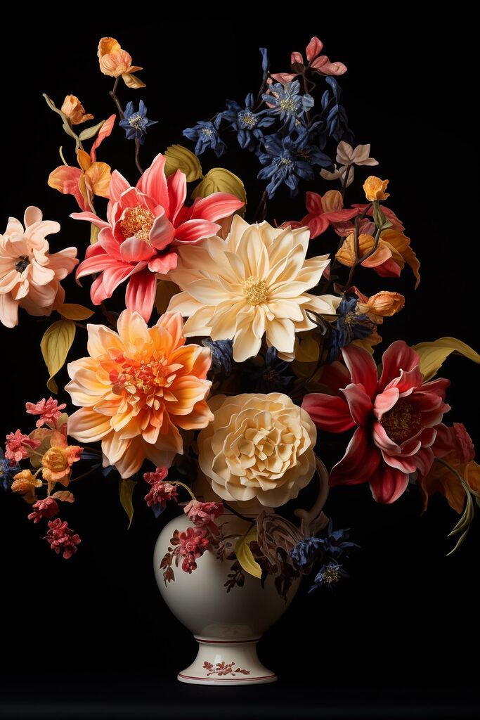 Vase of flowers on a black background