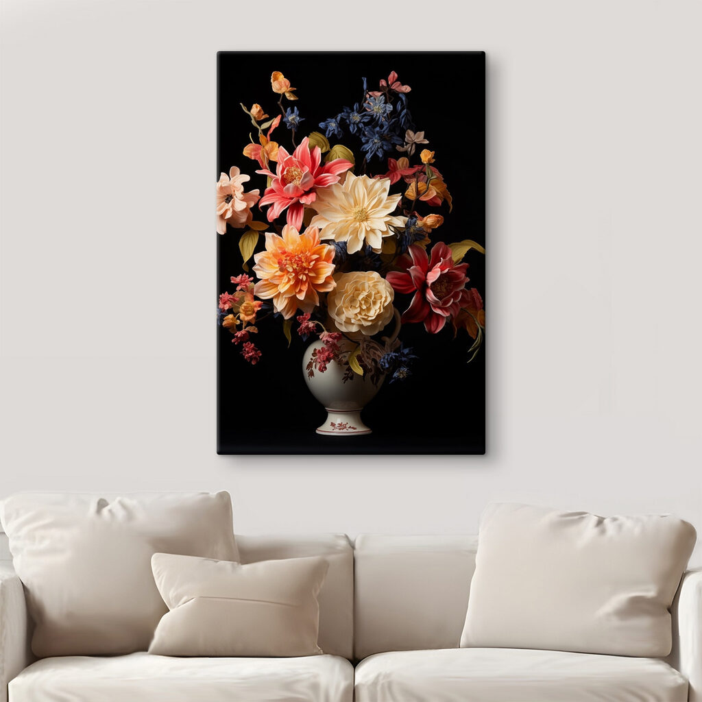 Vase of flowers on a black background