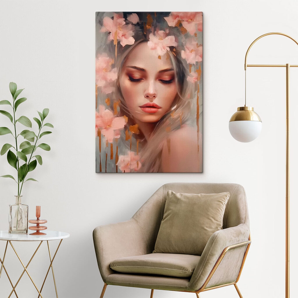 Painting of a woman with flowers in her hair Painting of a woman with flowers in her hair