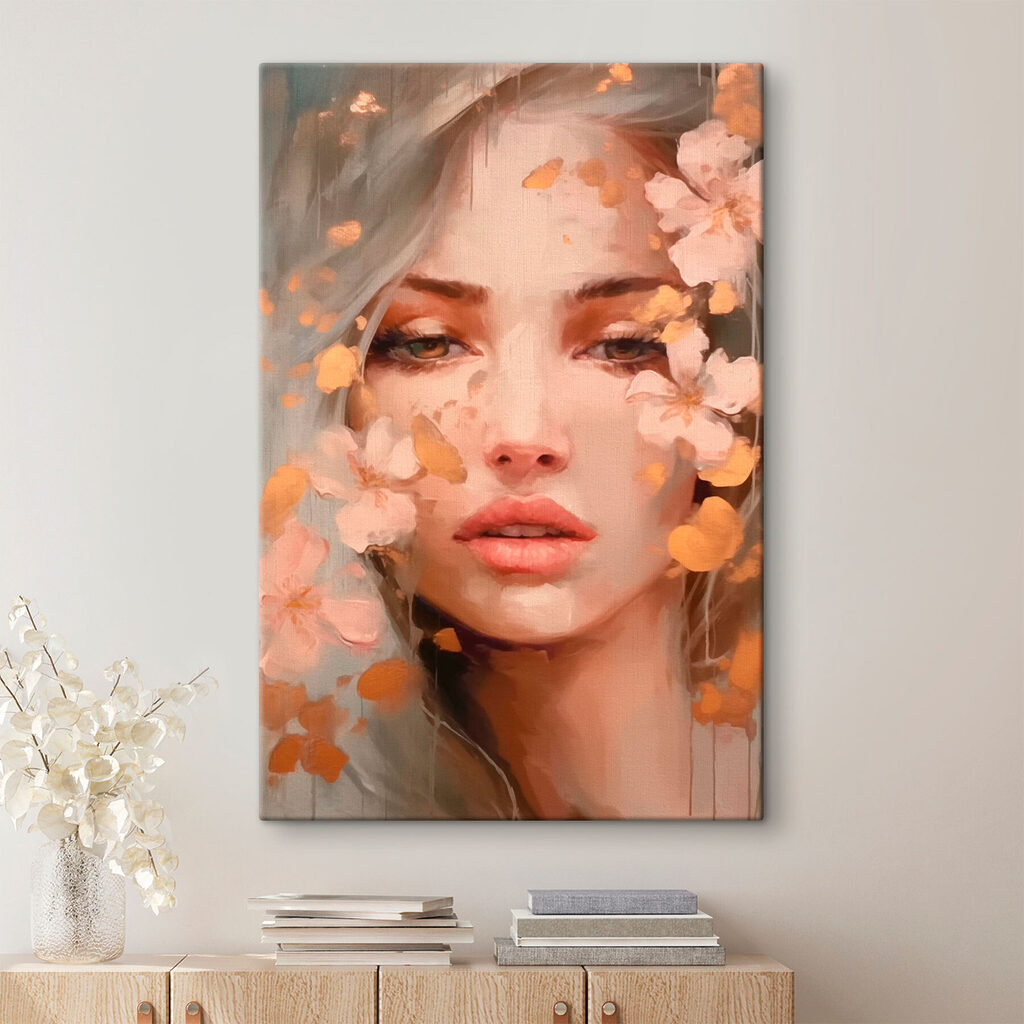 Woman with flowers around her face