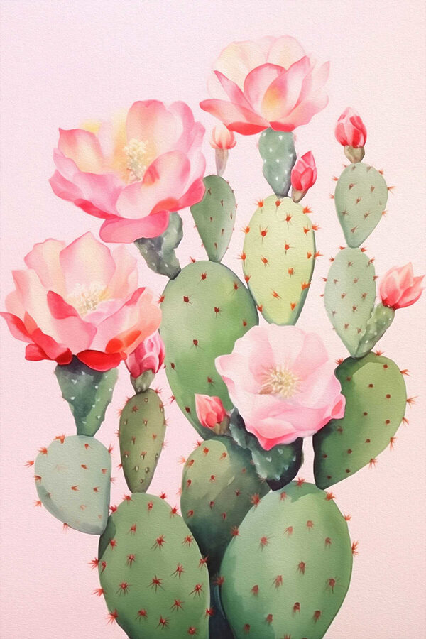 Pictura unui cactus cu flori Pictura unui cactus cu flori