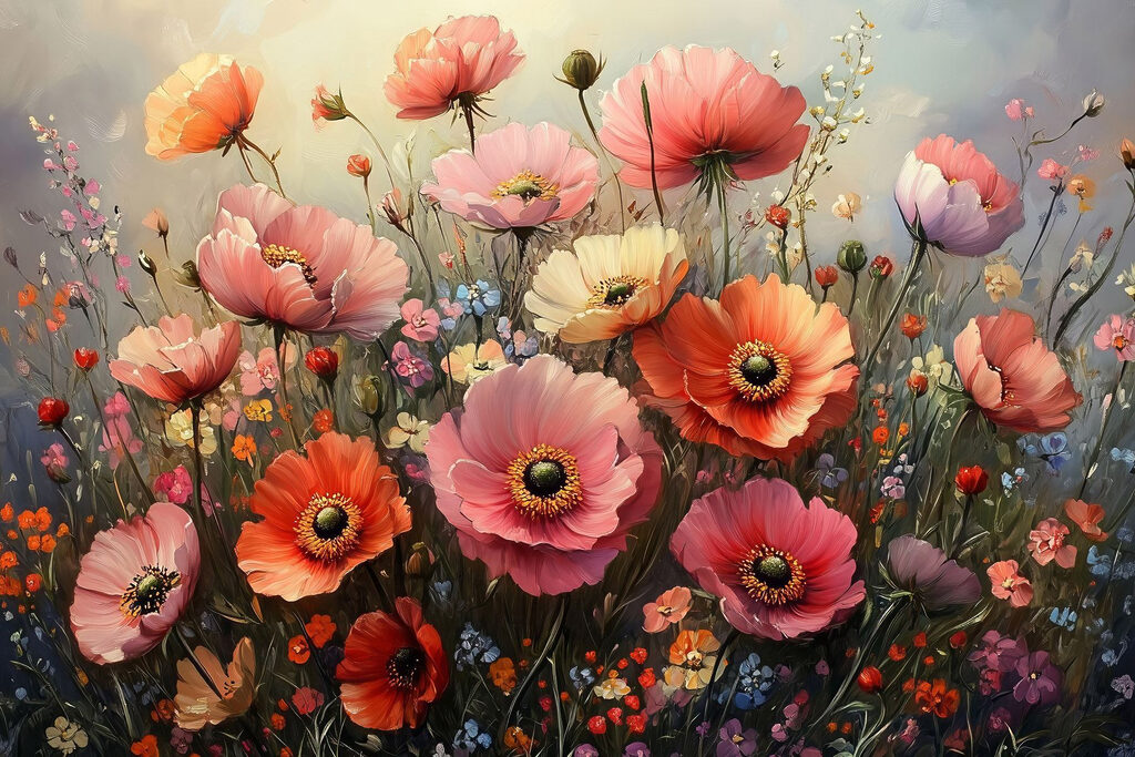 Painting of flowers in a field