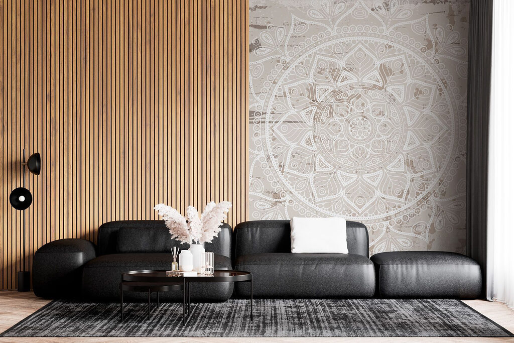 White mandala on a brown surface