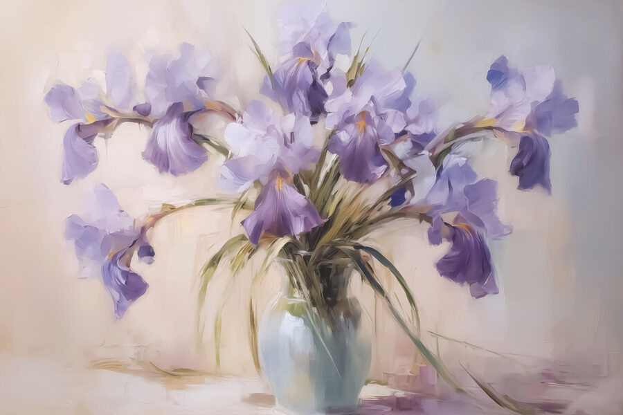 Pictura de flori violet într-o vază
