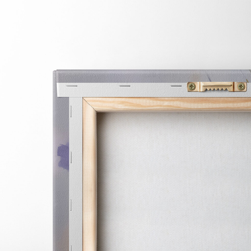 Painting of purple flowers in a vase