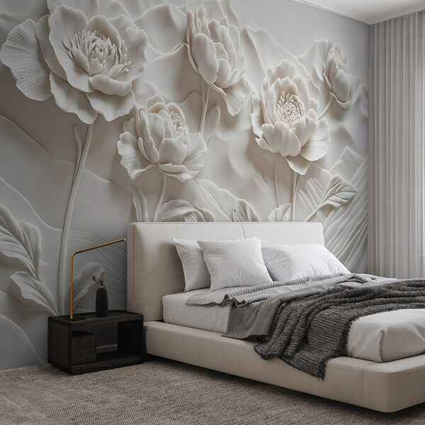 Floare albă sculptată pe un perete Floare albă sculptată pe un perete