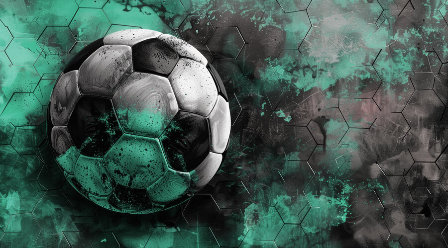 Minge de fotbal pe un fundal verde și negru Minge de fotbal pe un fundal verde și negru