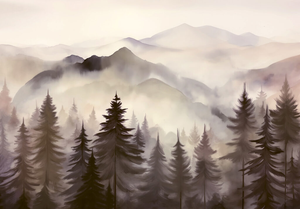 Landscape of mountains and trees