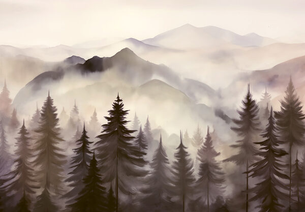 Landscape of mountains and trees
