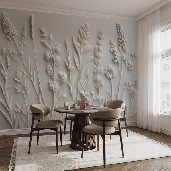 Floare albă și frunze de design Floare albă și frunze de design
