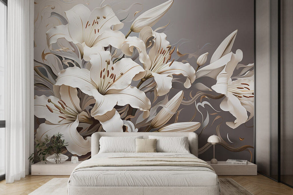 White flowers with brown and white swirls White flowers with brown and white swirls