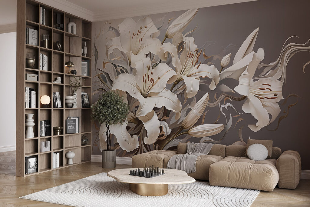 White flowers with brown and white swirls White flowers with brown and white swirls