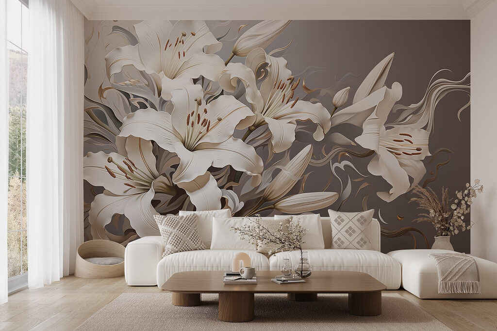 White flowers with brown and white swirls White flowers with brown and white swirls