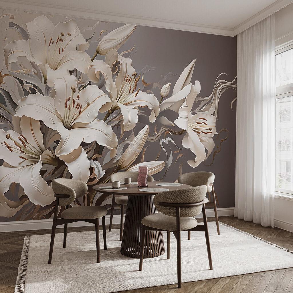 White flowers with brown and white swirls White flowers with brown and white swirls