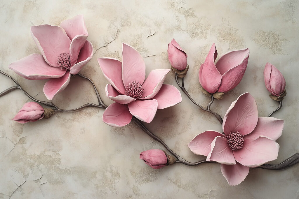 Group of pink flowers on a white surface