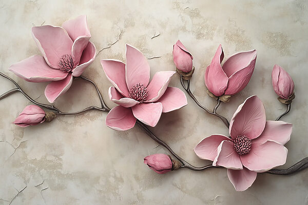 Group of pink flowers on a white surface