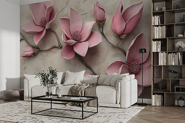 Group of pink flowers on a white surface