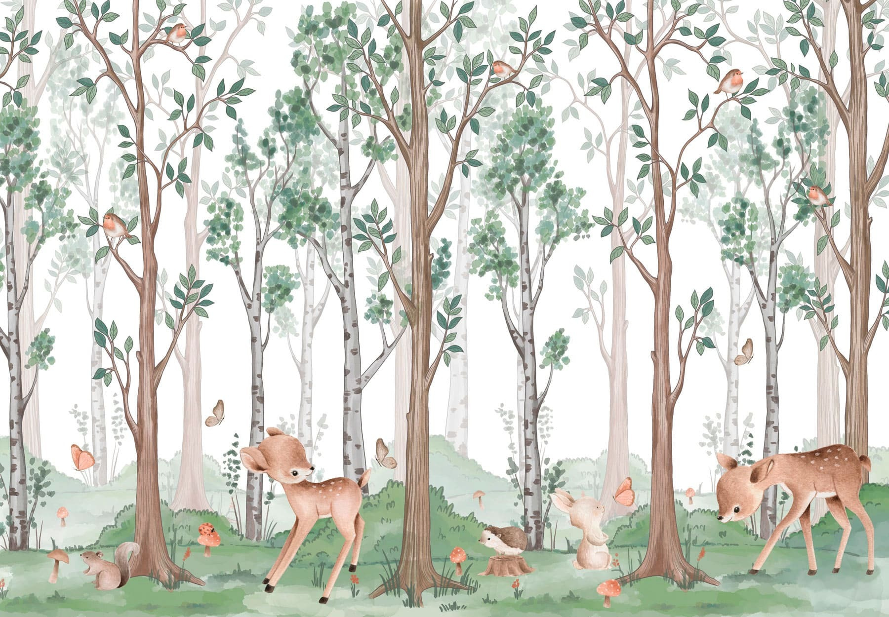 Wallpaper cu o pădure de copaci și animale w02771p - Wallpaper cu o pădure de copaci și animale