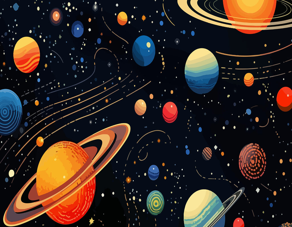 Planete și stele colorate Planete și stele colorate