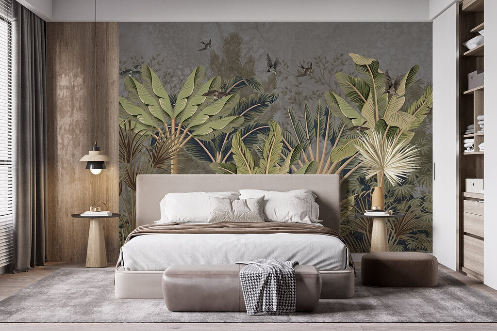 Wallpaper with a tropical forest Wallpaper with a tropical forest