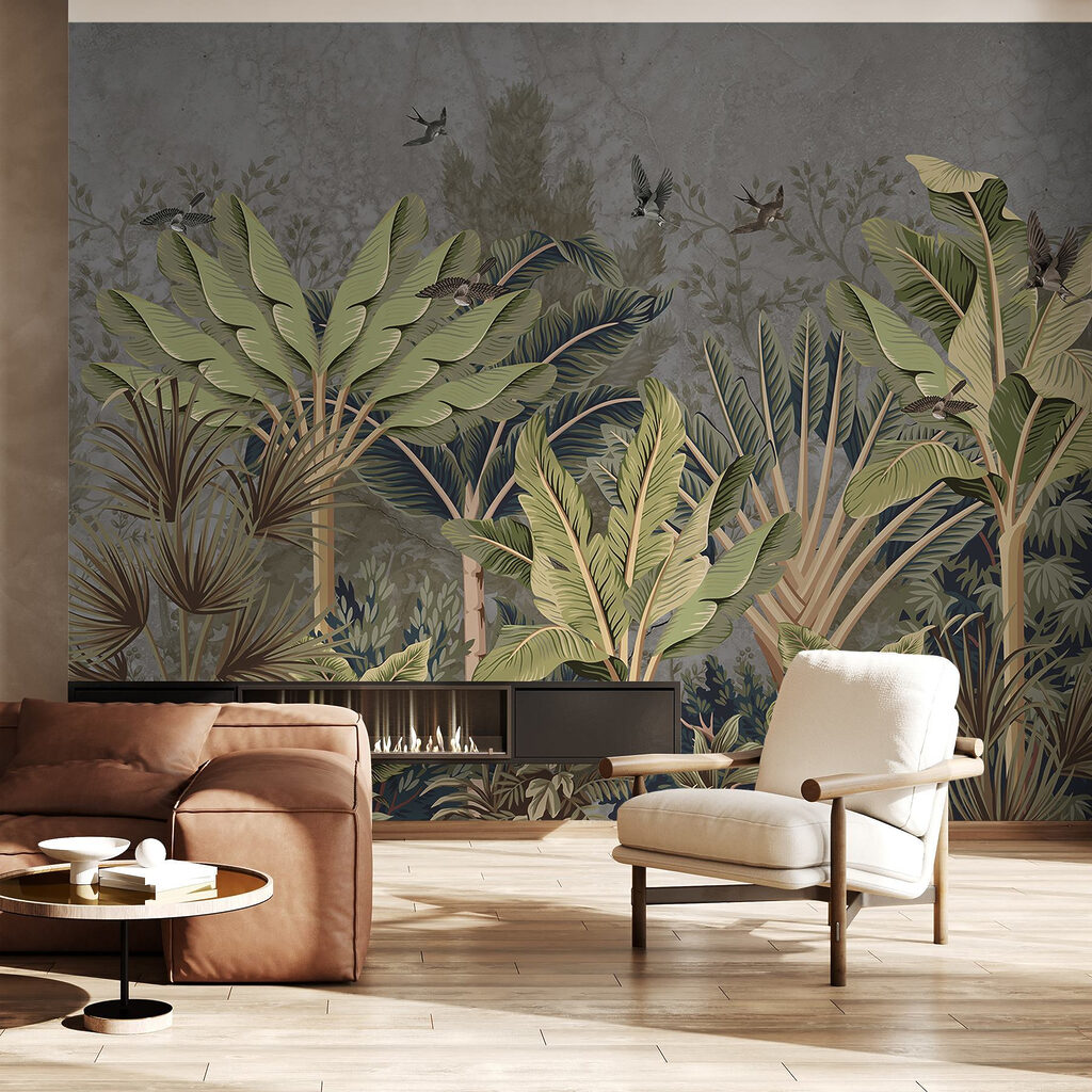 Wallpaper with a tropical forest Wallpaper with a tropical forest