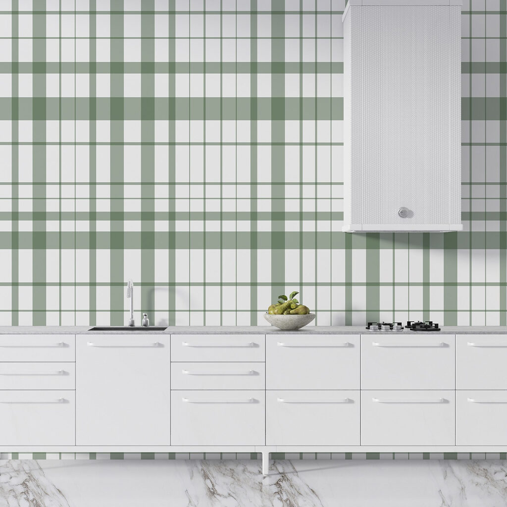 Green and white plaid