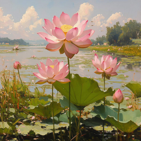 Flori roz pe un lac Flori roz pe un lac