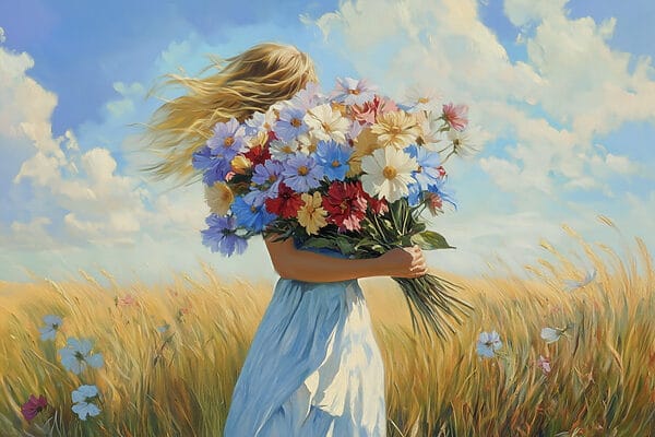 Femeie care ține un buchet de flori Femeie care ține un buchet de flori