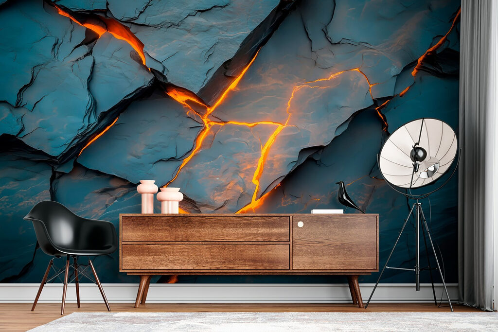 Cracked rock with orange lighting