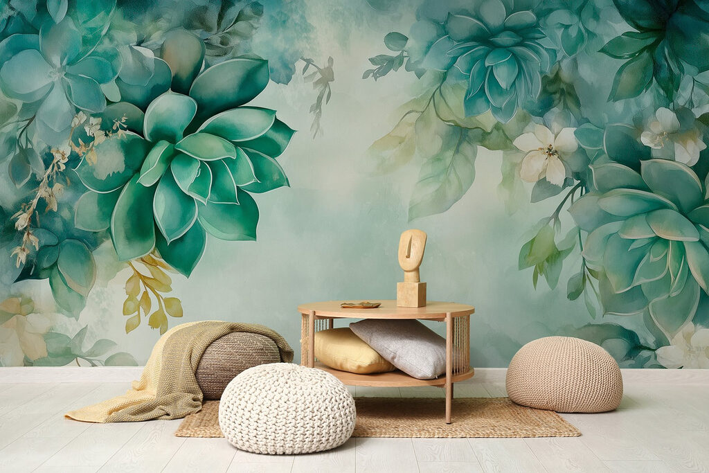 Painting of green plants and flowers