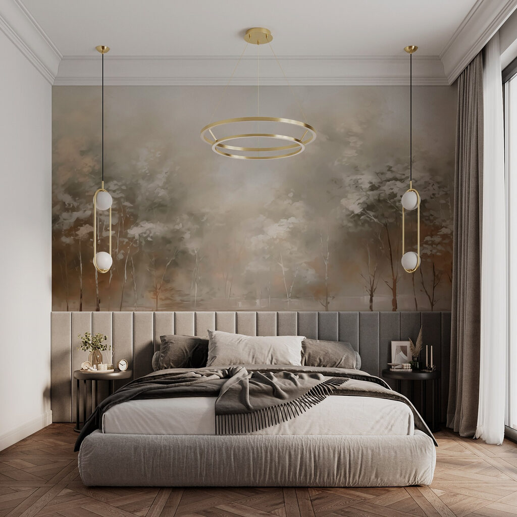 Painting of trees in fog Painting of trees in fog