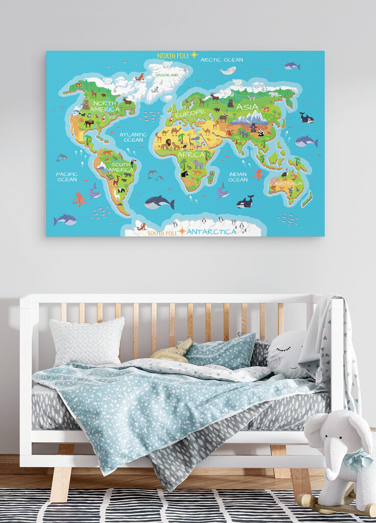 Map of the world with animals