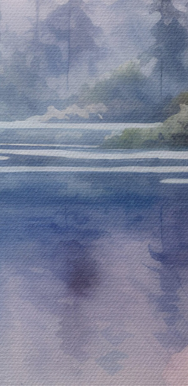 Pictură în acuarelă de flori și copaci lângă un lac Pictură în acuarelă de flori și copaci lângă un lac