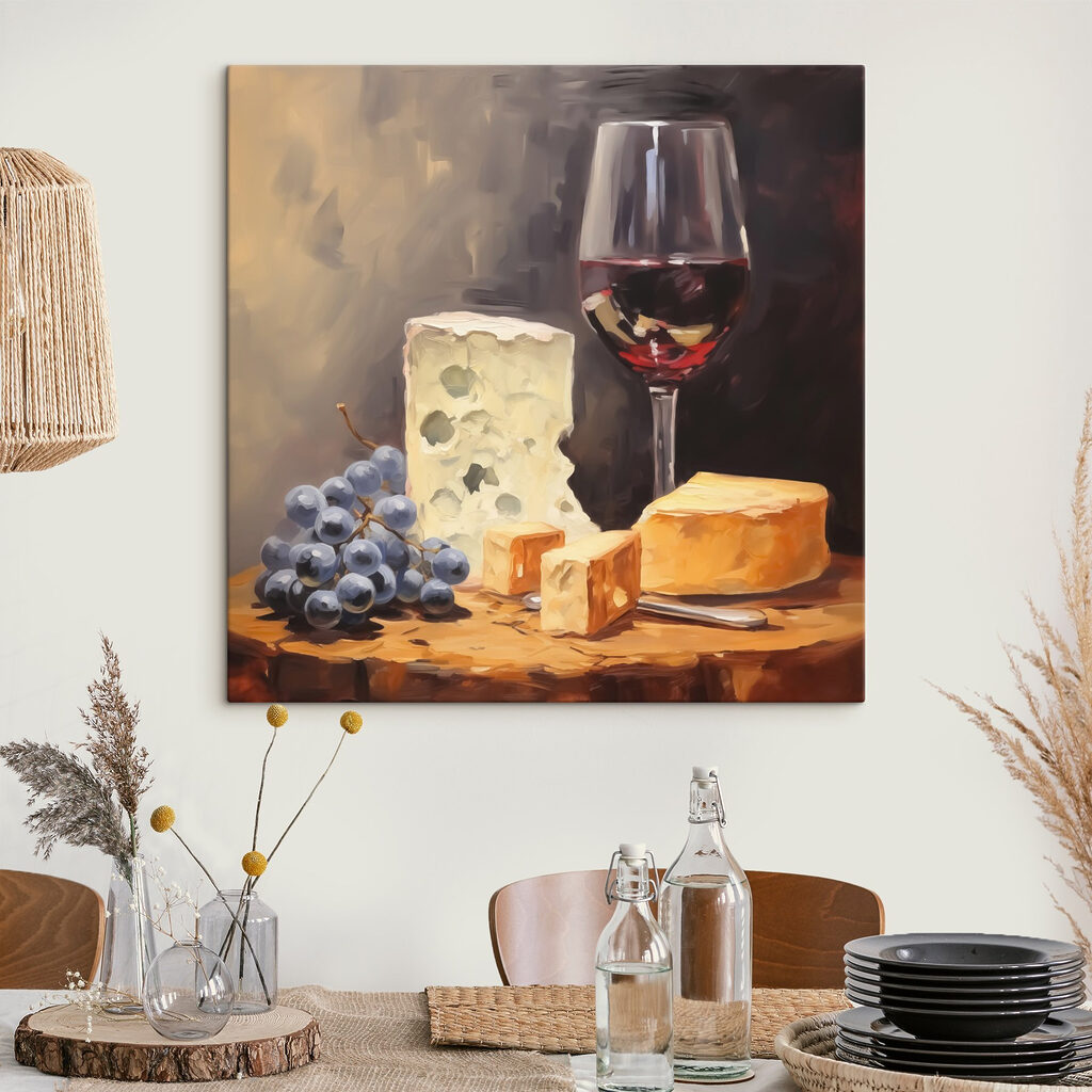 Glass of wine and cheese on a table