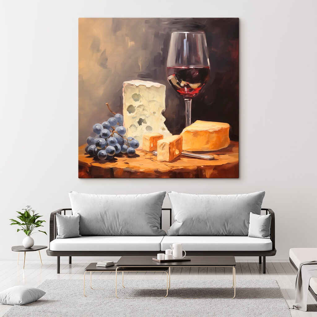 Glass of wine and cheese on a table
