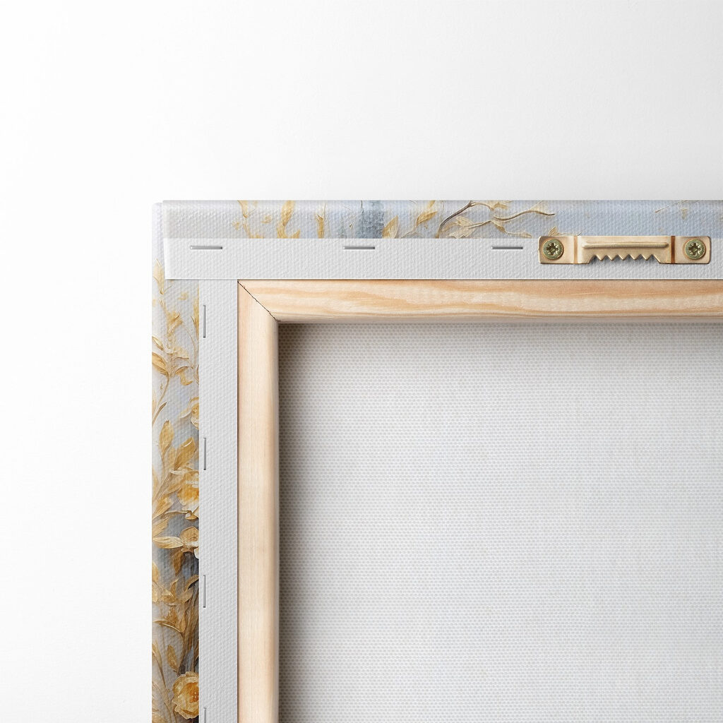 Painting of a deer with flowers and mountains