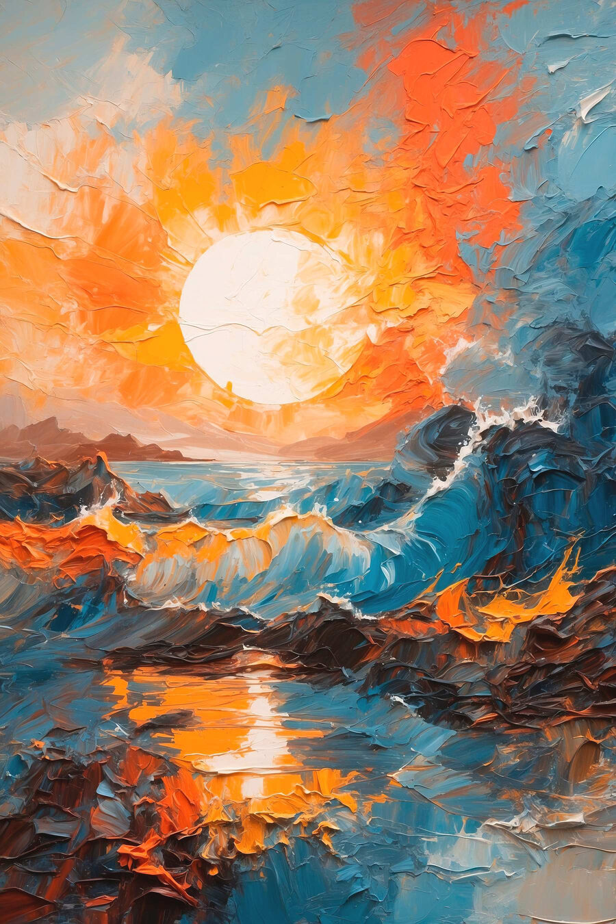 Pictura unui apus de soare peste o mare Pictura unui apus de soare peste o mare