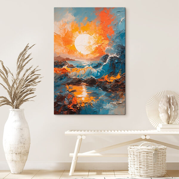 Pictura unui apus de soare peste o mare Pictura unui apus de soare peste o mare